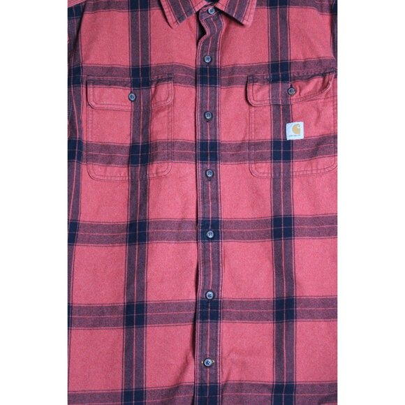 Carhartt L/S Red Plaid Button Down Thick Flannel Work Shirt Mens Medium - Picture 2 of 6